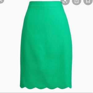 j.crew scalloped green sateen pencil skirt size 4